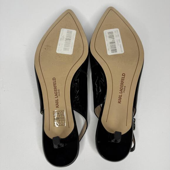 Karl Lagerfeld Paris Shoes Womens Size 8.5 Black Patent Slingback Kitten Pumps - Picture 10 of 10